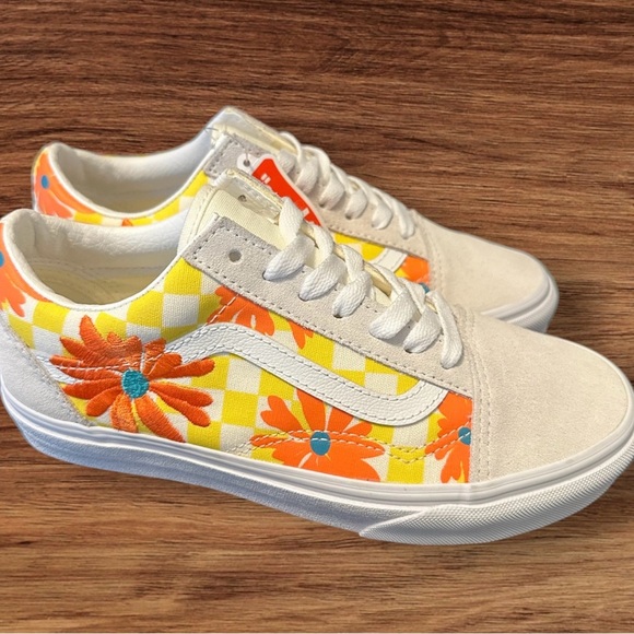 Vans Old Skool Checkerboard Floral Blanc De Blanc Sneakers - Picture 2 of 7